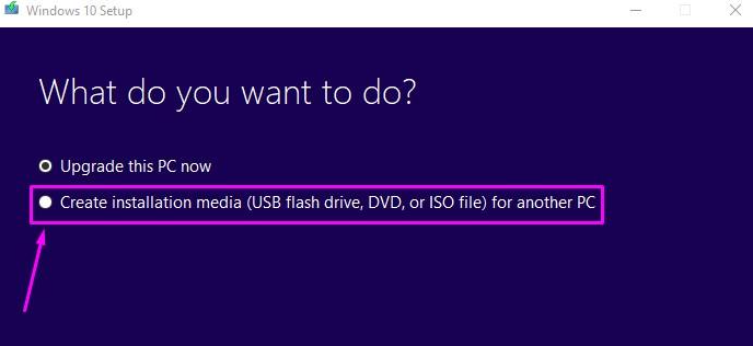 Crear medios de instalación (unidad flash USB, DVD o archivo ISO) para otro PC.