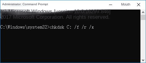 Introduce chkdsk C: /f /r /x