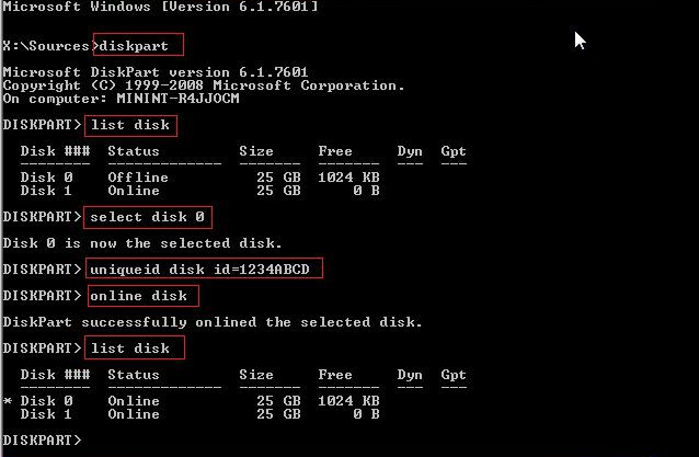 Introduzca el comando diskpart correspondiente