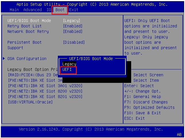 Seleccionar modo UEFI