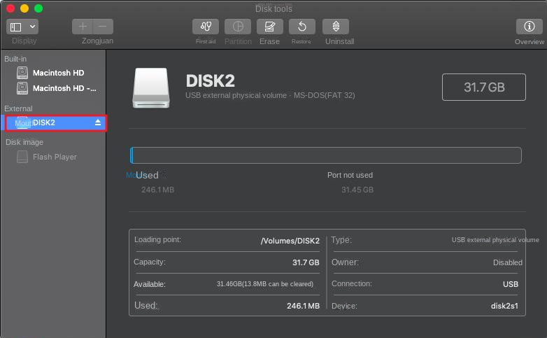 Mac Disk Utility seleccionar disco