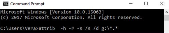 Utilice el comando attrib para borrar los atributos ocultos