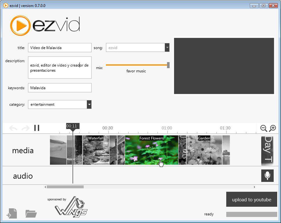 Interfaz de funcionamiento del software de producción de vídeo Ezvid