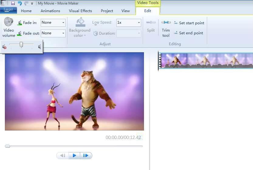 Interfaz de operación del software Windows Movie Maker