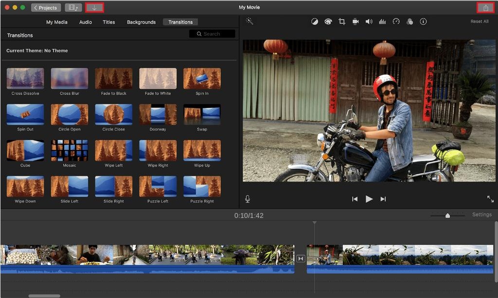 Interfaz del programa de edición de vídeo iMovie