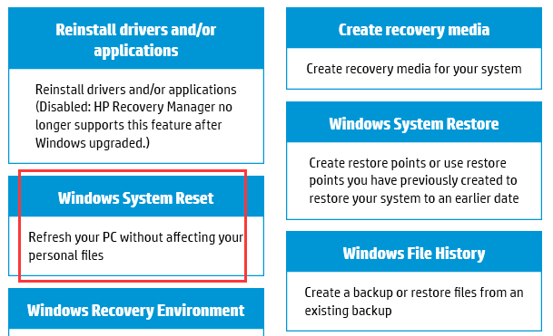 Restablecimiento del sistema HP Recovery Manager