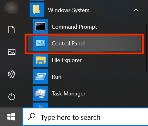 Abrir el panel de control en Windows 10