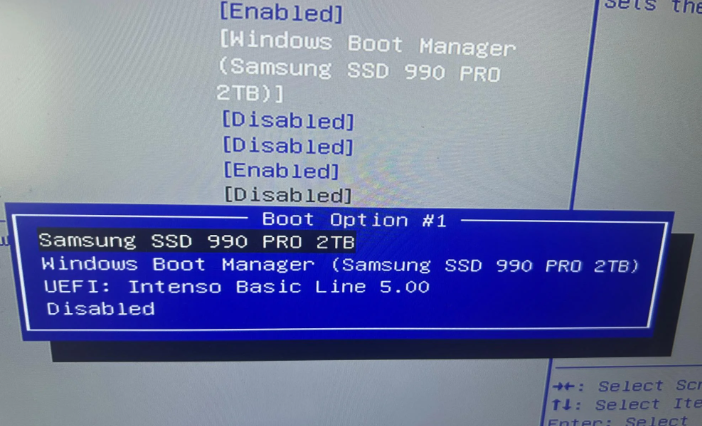 SSD en la lista de dispositivos de la BIOS