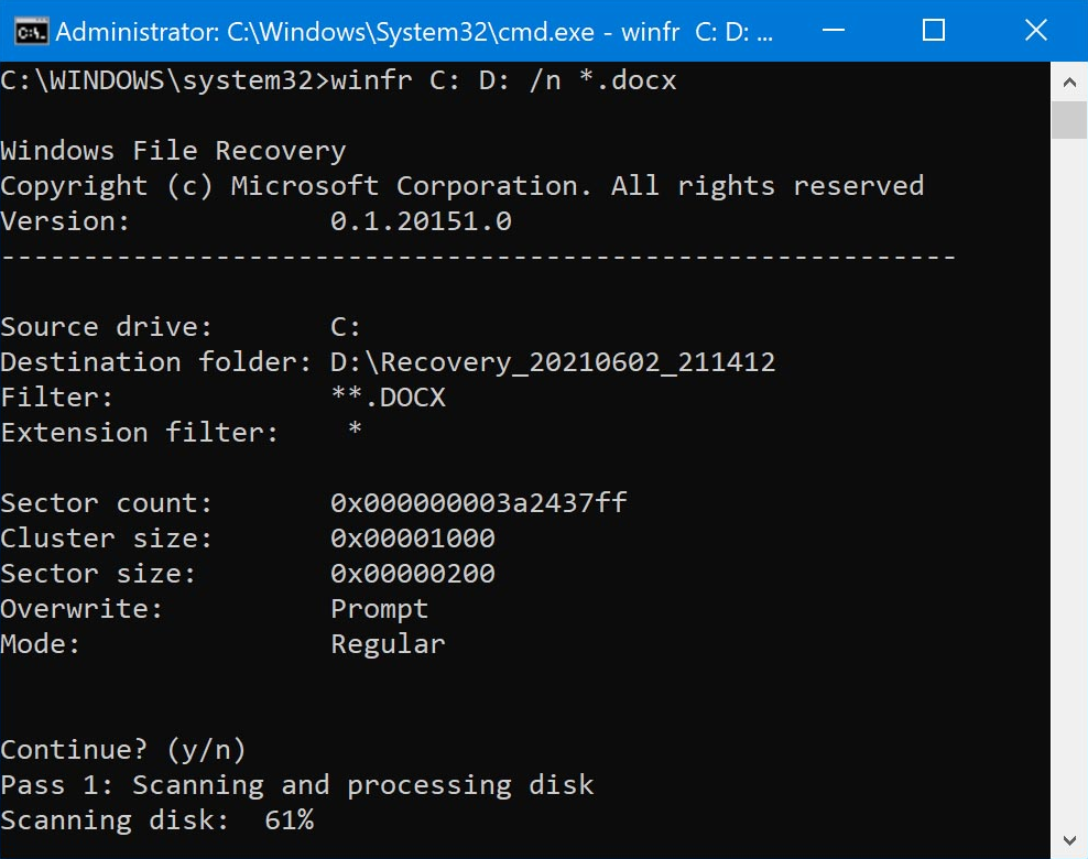 busque archivos docx en su unidad con windows Recuperación de archivos