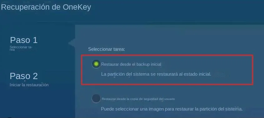 lenovo one key recovery Restaurar desde copia de seguridad inicial