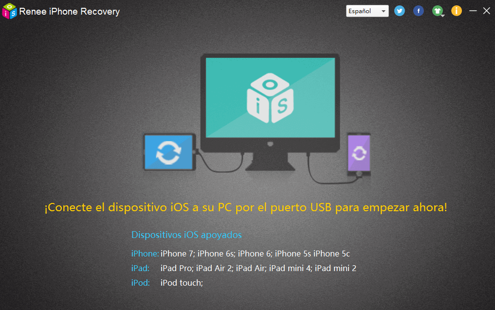 Inicie Renee iPhone Recovery y conecte su iPhone al PC