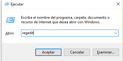 abrir el editor del registro ejecutando regedit