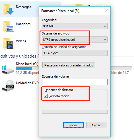 cómo formatear la tarjeta SD o reformatear un disco duro
