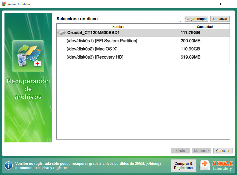 Recuperación de archivos Seleccionar dispositivo de destino