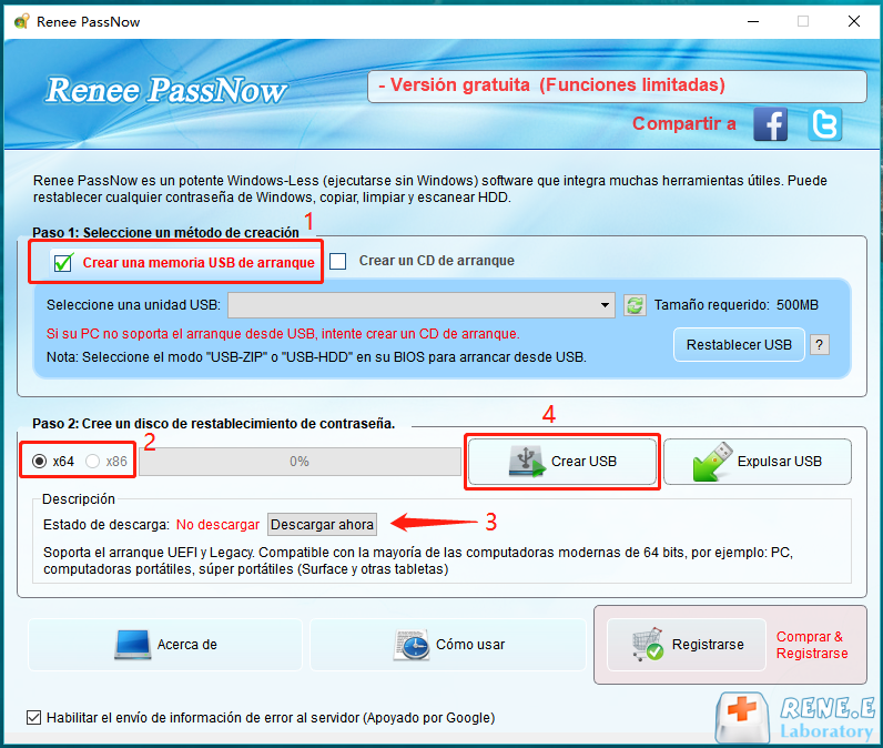 utilizar renee passnow para crear usb para restablecer passnword