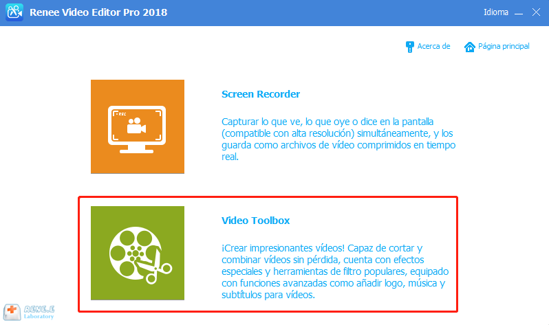 seleccione la caja de herramientas de vídeo en Renee Video Editor