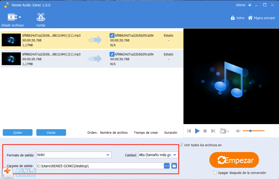 unir varios archivos MP3 con renee audio tools