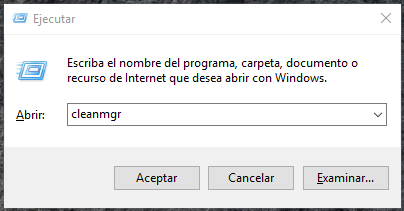 escriba cleanmgr en la ejecución