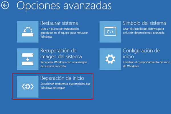 reparación de inicio en Windows