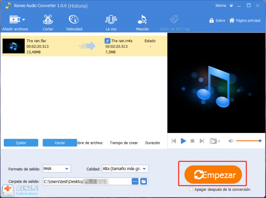 convertir mp3 a flac en renee audio converter