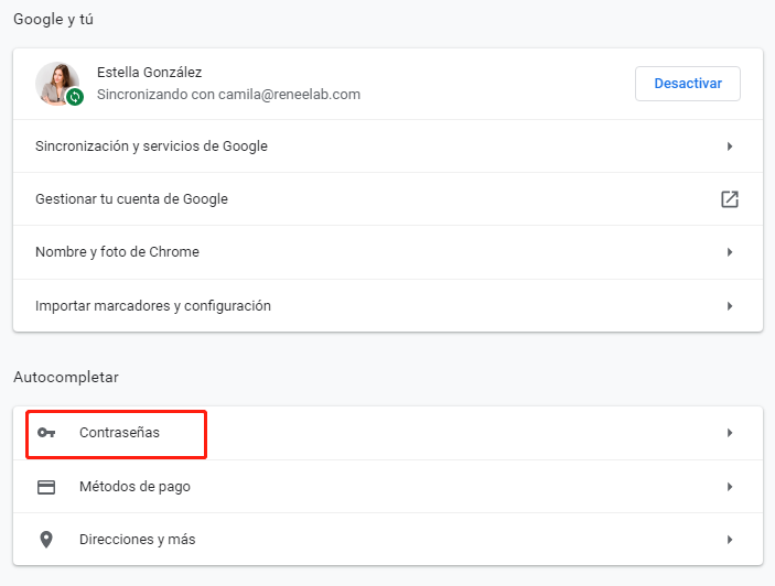 gestionar contraseñas google