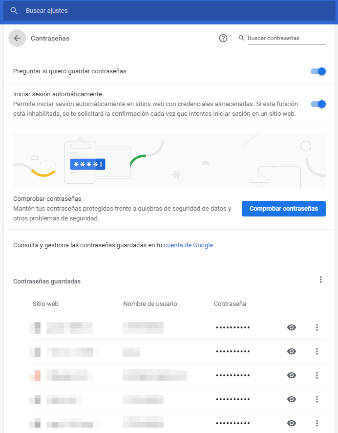 gestionar contraseñas google