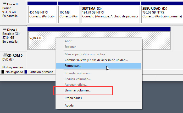 administrador de discos, Extender volumen