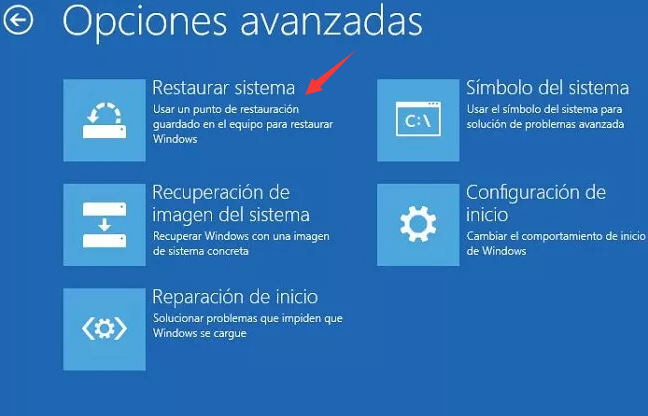 seleccione restaurar sistema en windows system para solucionar error de windows 10