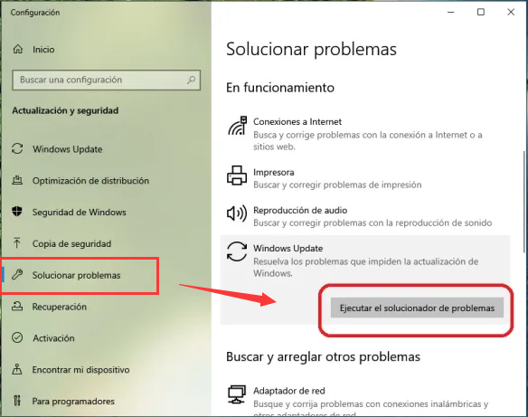 seleccione solucionar problemas en la parte izquierda de windows