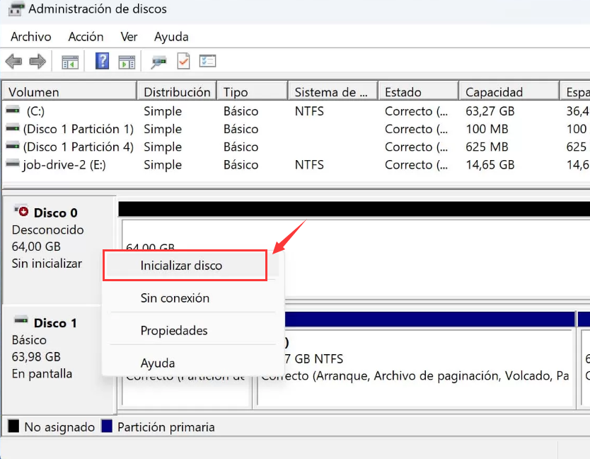 como inicializar disco en windows