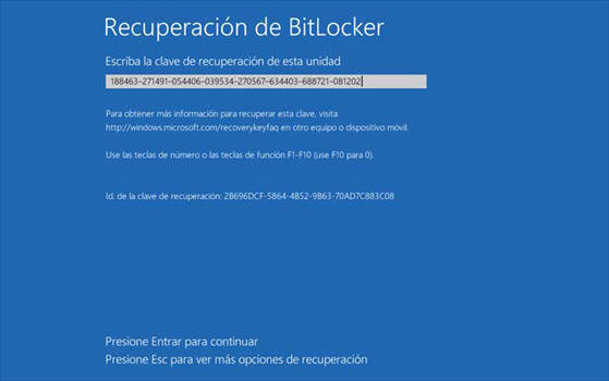 necesita introducir la clave de recuperación de BitLocker