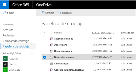 Papelera de reciclaje de OneDrive