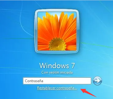 Pantalla de inicio de sesión de Windows 7, haga clic en restablecer contraseña