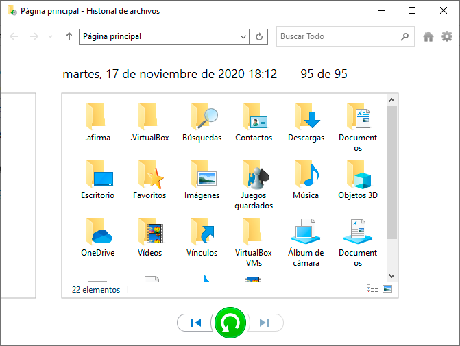 Historial de archivos de Windows