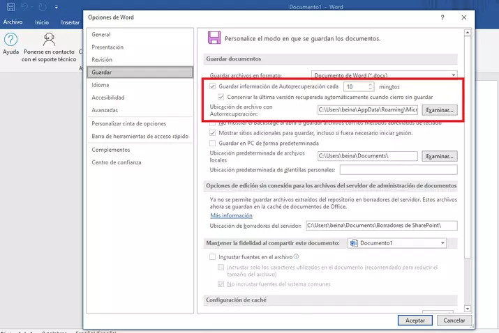 Abrir archivo Word con opciones de autoguardado