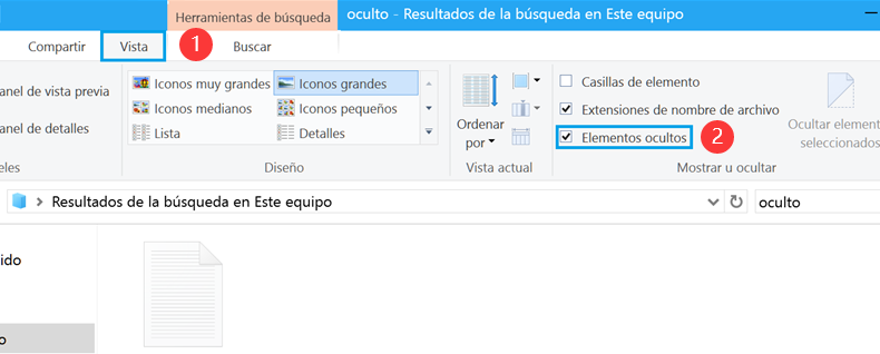 Windows selecciona mostrar elementos ocultos