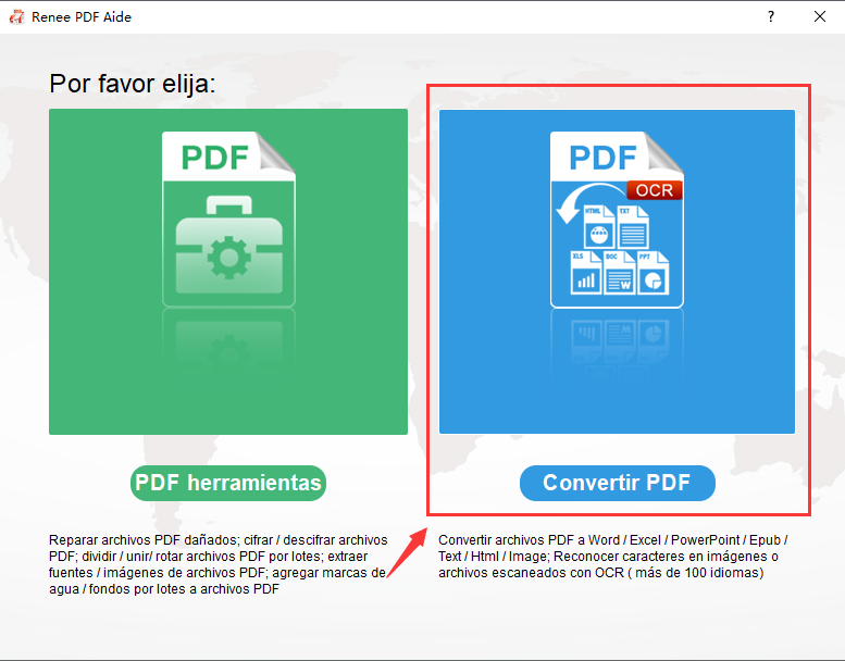 seleccione convertir pdf con renee pdf converter