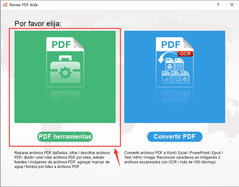 seleccionar herramientas pdf en renee pdf converter