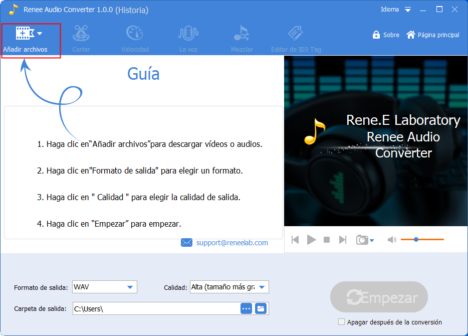 Haz clic para seleccionar los <strong>archivos de audio</strong> objetivo en <strong>Renee Audio Converter</strong>