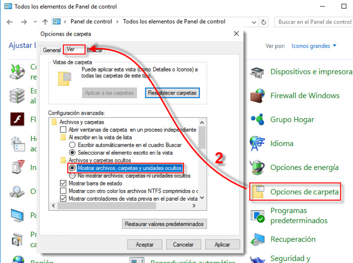 mostrar archivos y carpetas ocultos