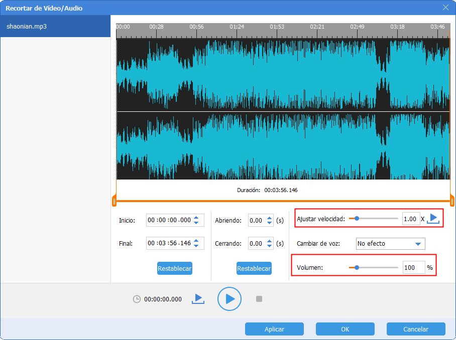 extrae audio de mp4 y ajusta la velocidad y el volumen con renee audio tools