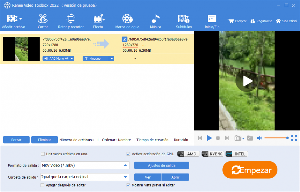 cambiar video mkv 720p con renee video toolbox