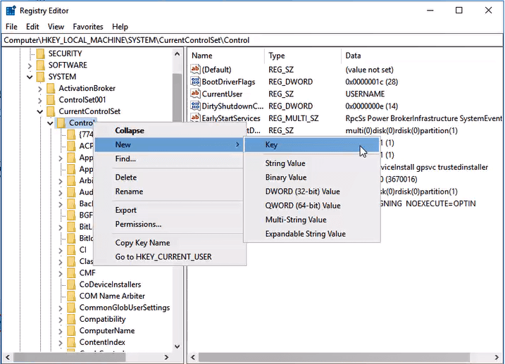 añadir nueva clave en control por editor de registro