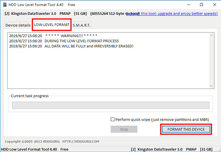 formato de bajo nivel hdd con una herramienta