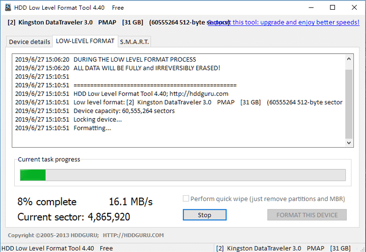 espera para formatear en hdd herramienta de formato de bajo nivel