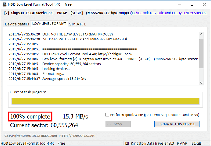 terminar de formatear a bajo nivel el hdd con una herramienta