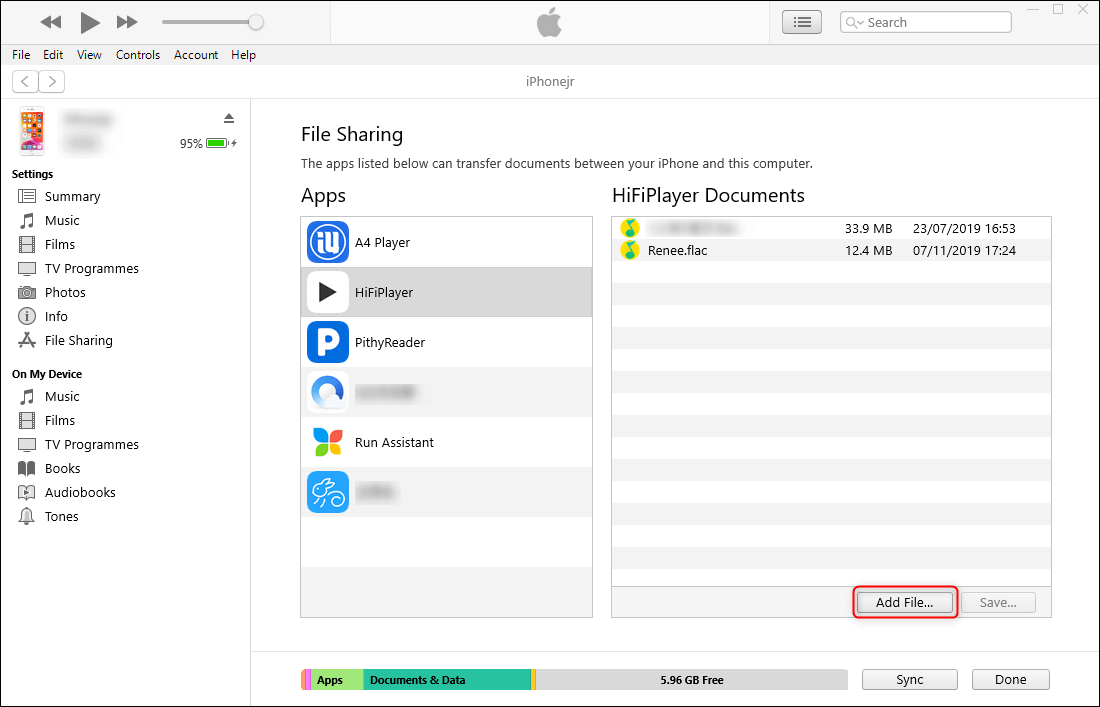 haga clic para seleccionar el archivo flac de destino al reproductor hifi