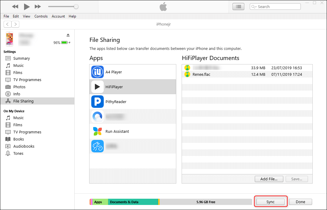 transferir el archivo flac al iphone