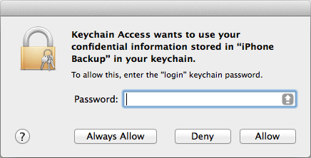 mostrar copia de seguridad de itunes assword en keychain access