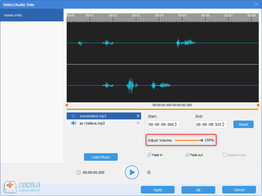 subir o bajar el volumen de un archivo m4a con renee audio tools